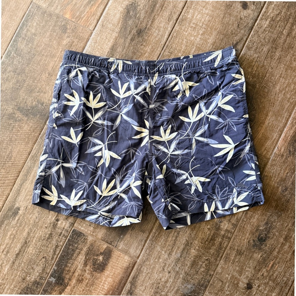 Tommy Bahama Mens Relax Bamboo Leaf Print Mesh Lining 6" Swim Trunks, Navy, M